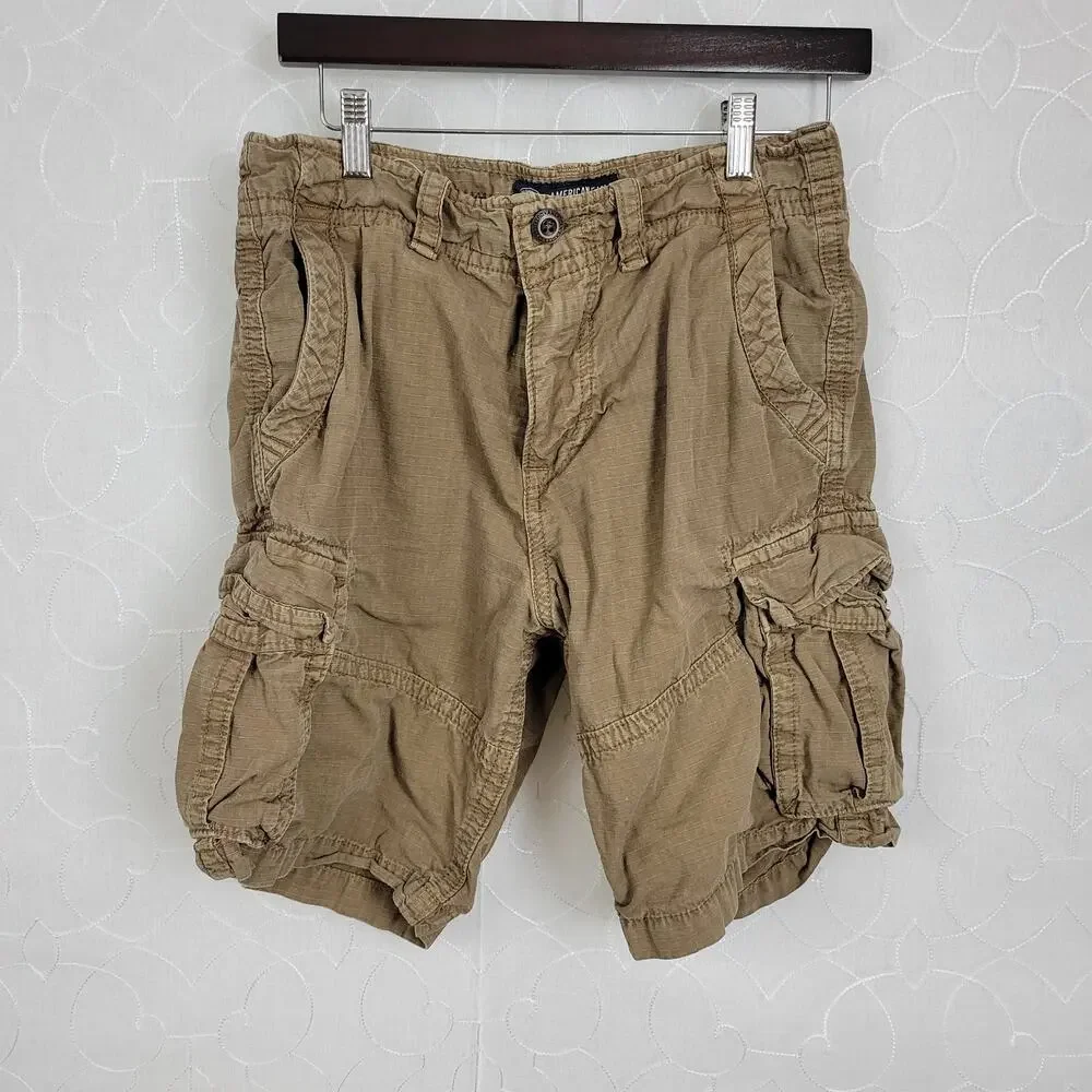 American Eagle Outfitters Men's Cargo Shorts 32 Khaki Tan Utility Pockets Casual